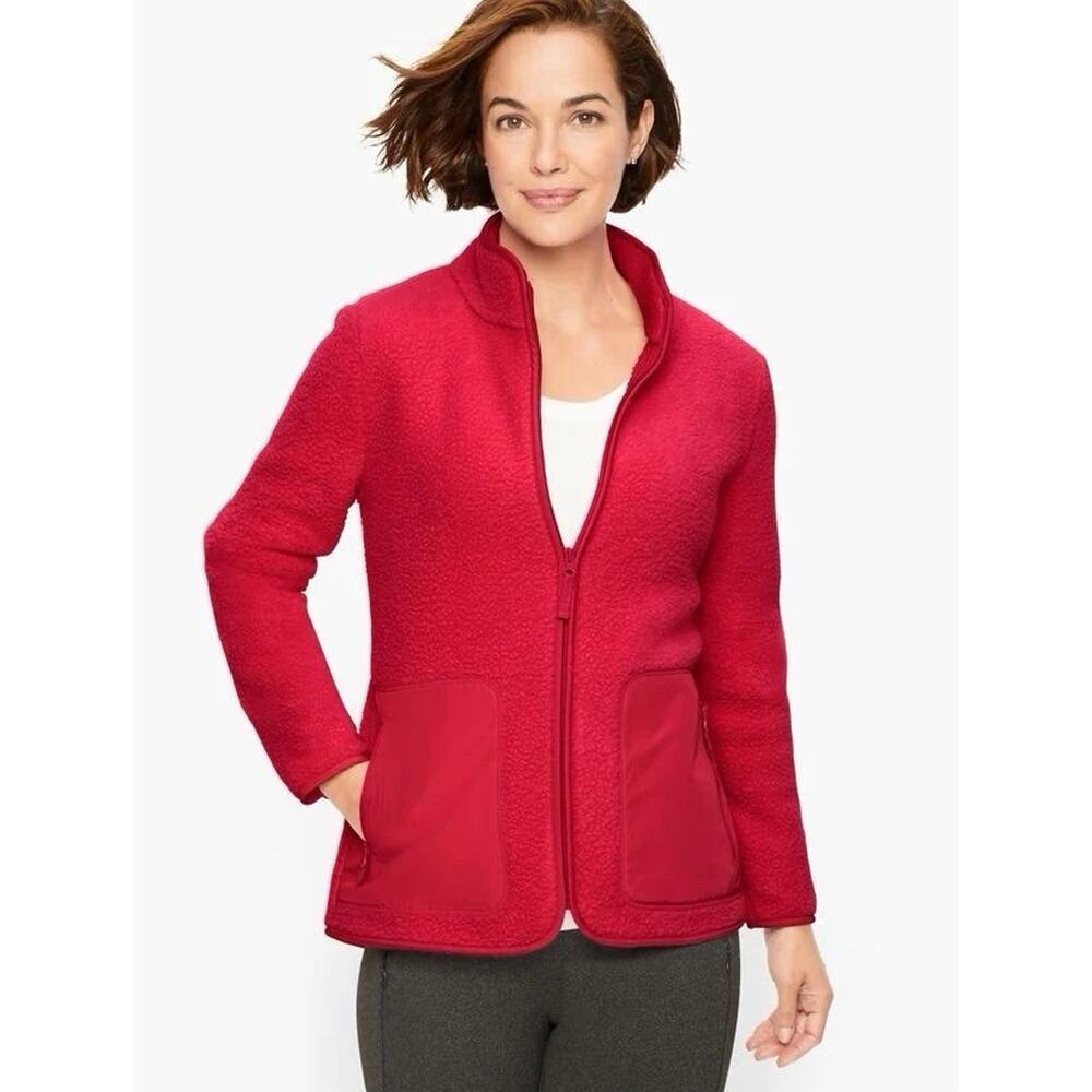 NWT $119 Talbots Women's XL RED HIGH-LOW COZY SHERPA JACKET SWEATER